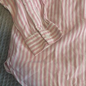 beachlunchlounge Pink and White Striped Button Down Shirt